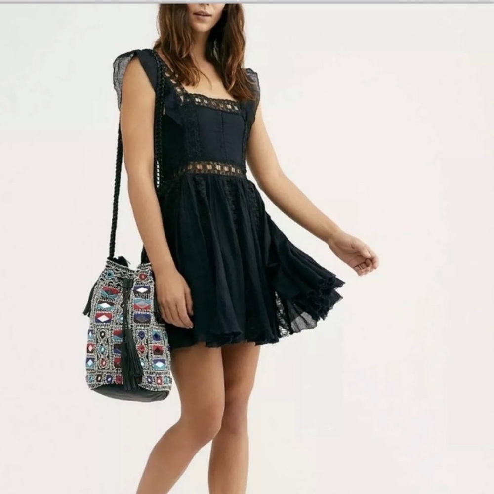Free People One Verona Black Lace Dress XS